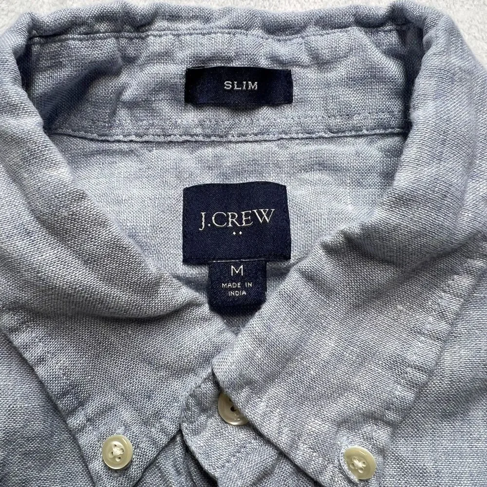 J Crew Mens Button Down Shirt Short Sleeve Linen Blend Slim M